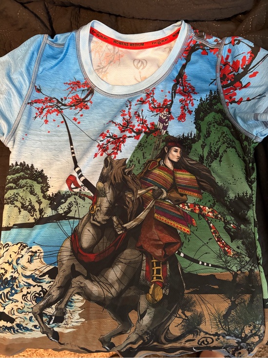 INKnBURN Tops - INKnBURN Women's Short-Sleeve Tee - Blue with Multicolor Samurai Print